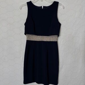 Aqua Navy Sheath Dress Size 0 Beaded Cutout Waist Cocktail Evening